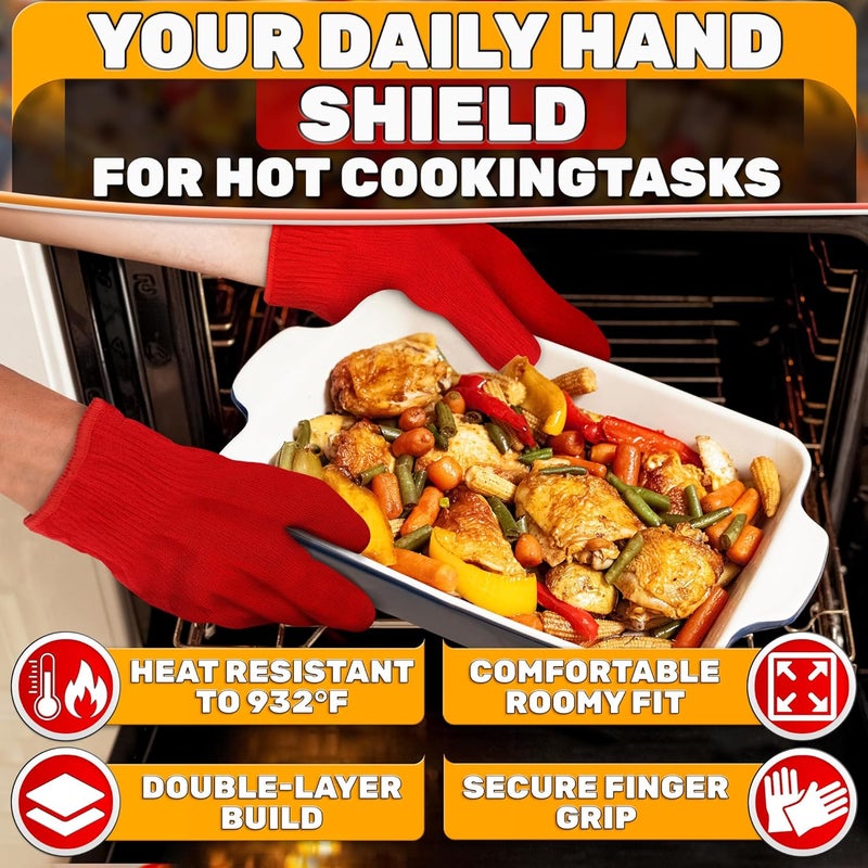 V TOWER Heat Resistant Gloves for Cooking & Grilling – Aramid Oven Gloves with Fingers, Lightweight BBQ Gloves with Cotton Lining, Non-Slip, 9.45"x3.94" Kitchen Mitts for Baking & Frying, Great Gift for Chefs - Image 4